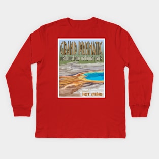 Grand Prismatic Hot Springs in Yellowstone retro poster Kids Long Sleeve T-Shirt